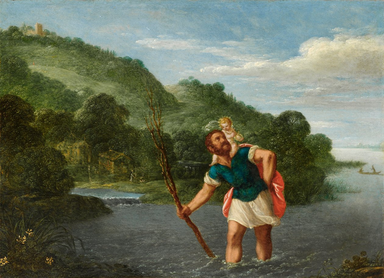 San Cristoforo con il Bambino in braccio in un paesaggio da Johann König