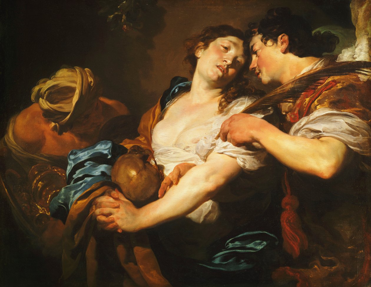 Un peccatore pentito che si allontana dalla tentazione e viene offerto una palma di salvezza da un angelo da Johann Liss or Lis or von Lys