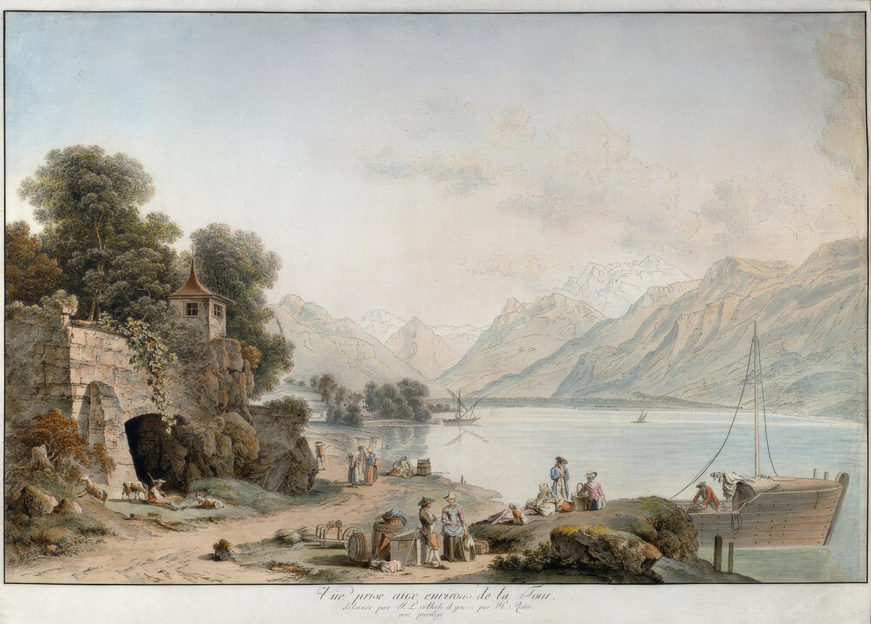 Vista sul lago di Ginevra da La Tour-de-Peilz da Johann Ludwig Aberli