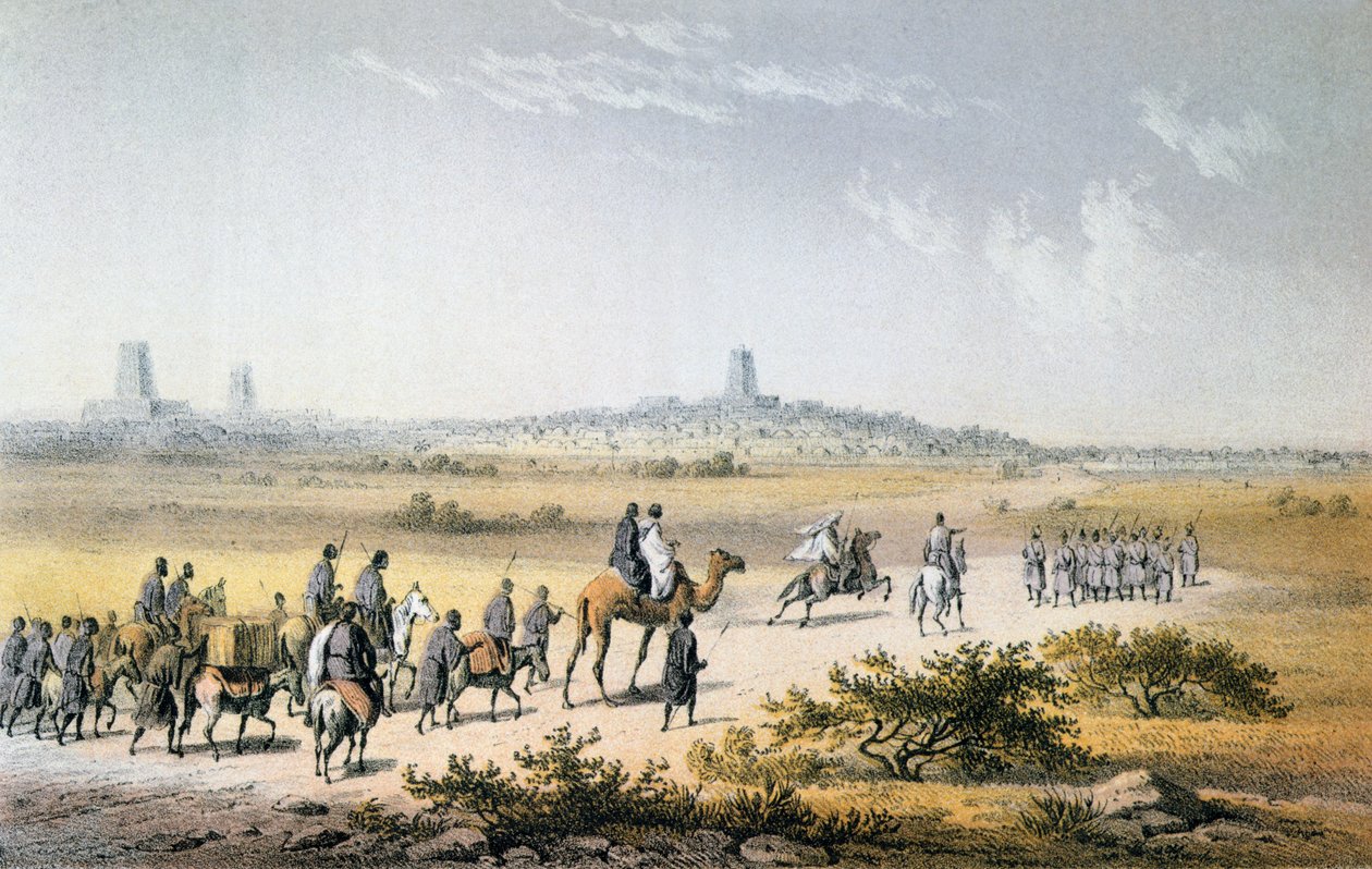 Ingresso della carovana di Heinrich Barth (1821-65) a Timbuktu nel 1853, da 