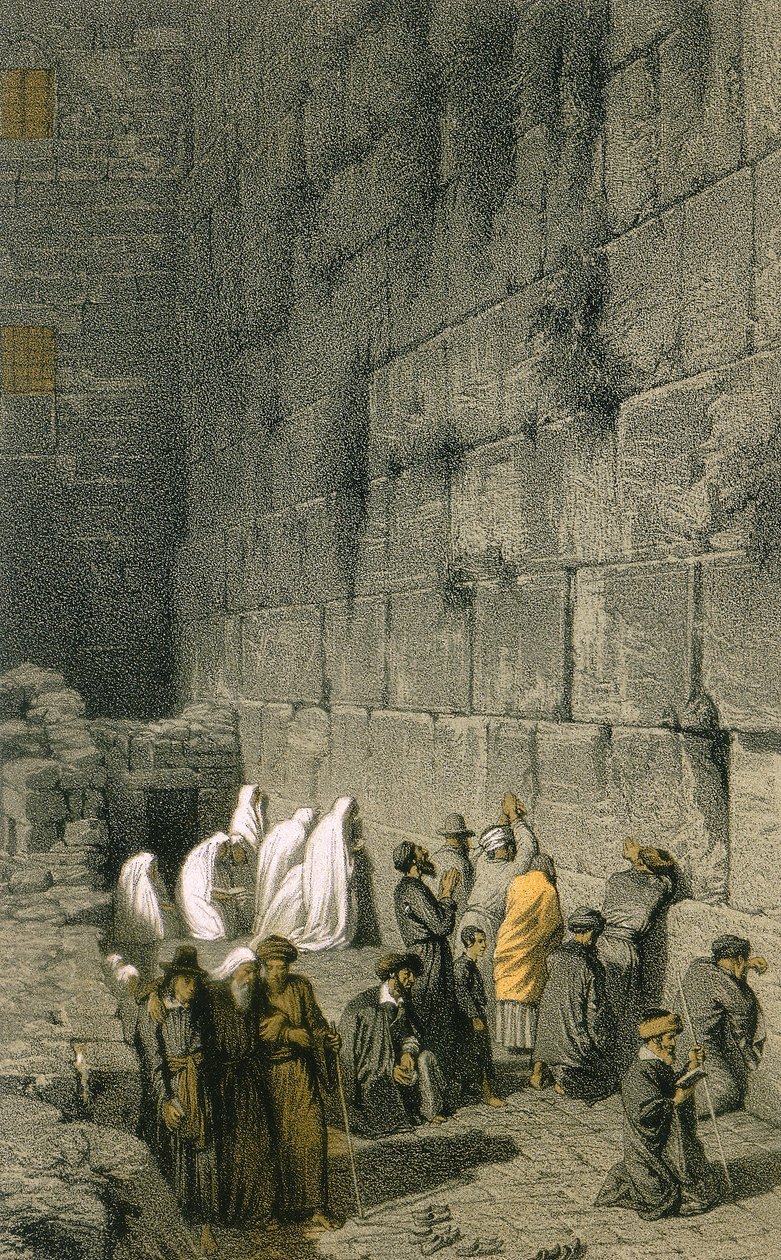 Il Muro Occidentale a Gerusalemme. Incisione colorata di Bernatz et alii - Steinkopk J.F. Editore da Johann Martin Bernatz