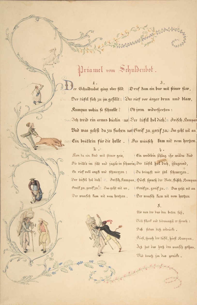 Fogli di Versi: Priamel vom Schuldenbot, fine XVIII-inizio XIX secolo da Johann Martin Usteri