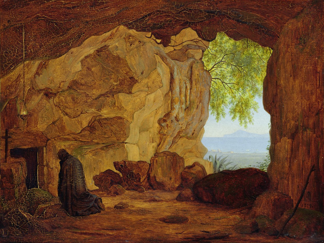 Eremita in preghiera in una grotta, 1829 da Johann Martin von Rohden