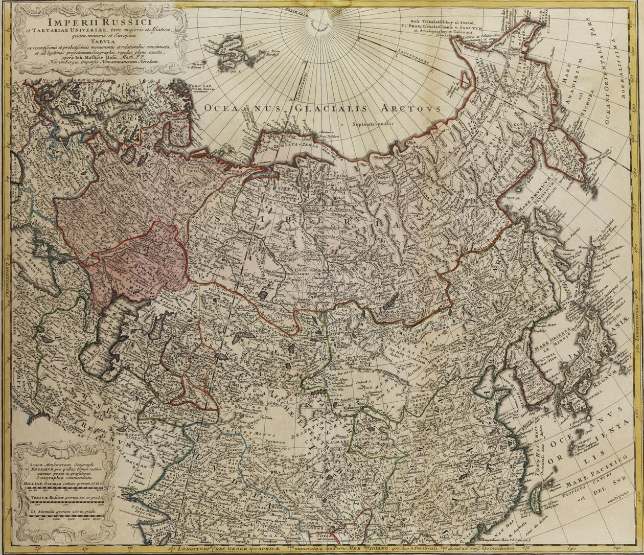 Mappa della Russia Da: Imperii Russici et Tartariae universae tam majoris et Asiaticae quam minoris et da Johann Matthias Hase