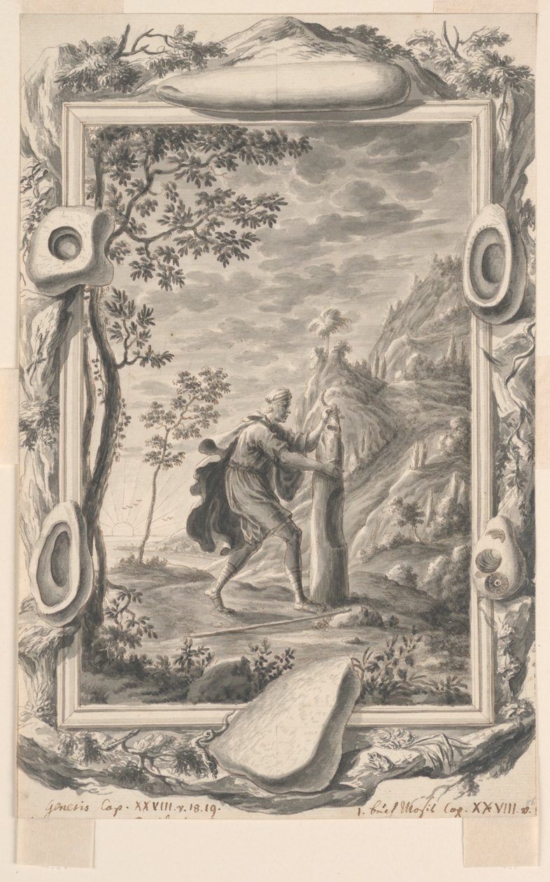 Studio per Giacobbe versa olio sulla pietra a Bethel, Tavola 87, Physica Sacra da Johann Melchior Füssli