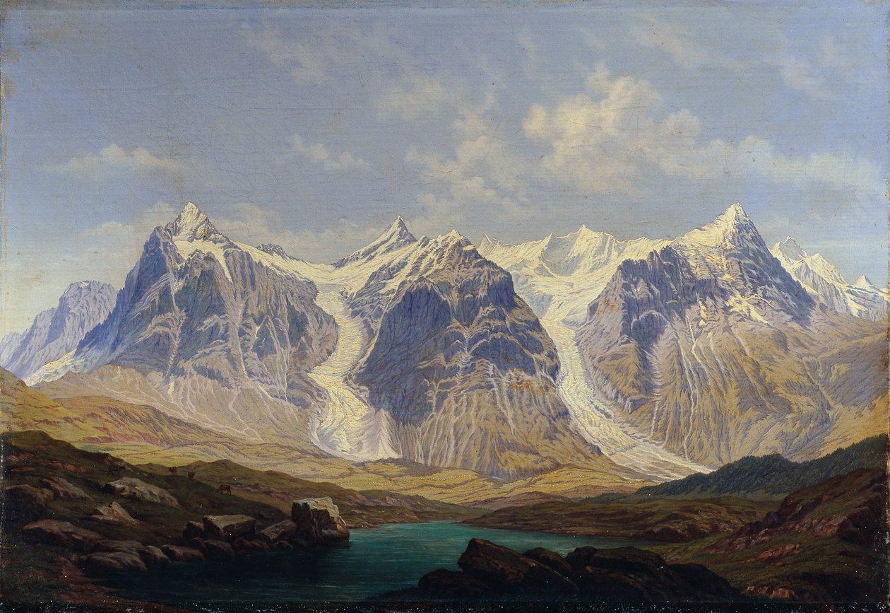 Wetterhorn, Mettenberg e Eiger con i due ghiacciai di Grindelwald in mezzo da Johann Michael Sattler