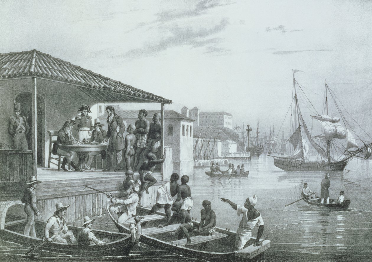 Sbarco, incisione di Deroi e Leon Jean Baptiste Sabatier (fl.1827-87) pubblicata da Engelmann, 1835 ca. da Johann Moritz (after) Rugendas