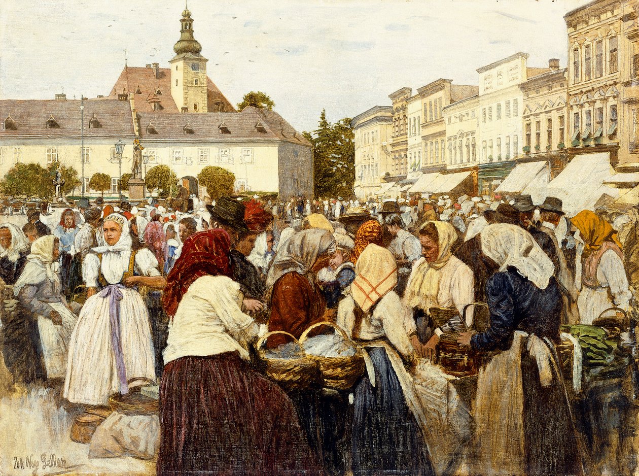 La piazza del mercato, Misfrau (olio su tela) da Johann Nepomuk Geller