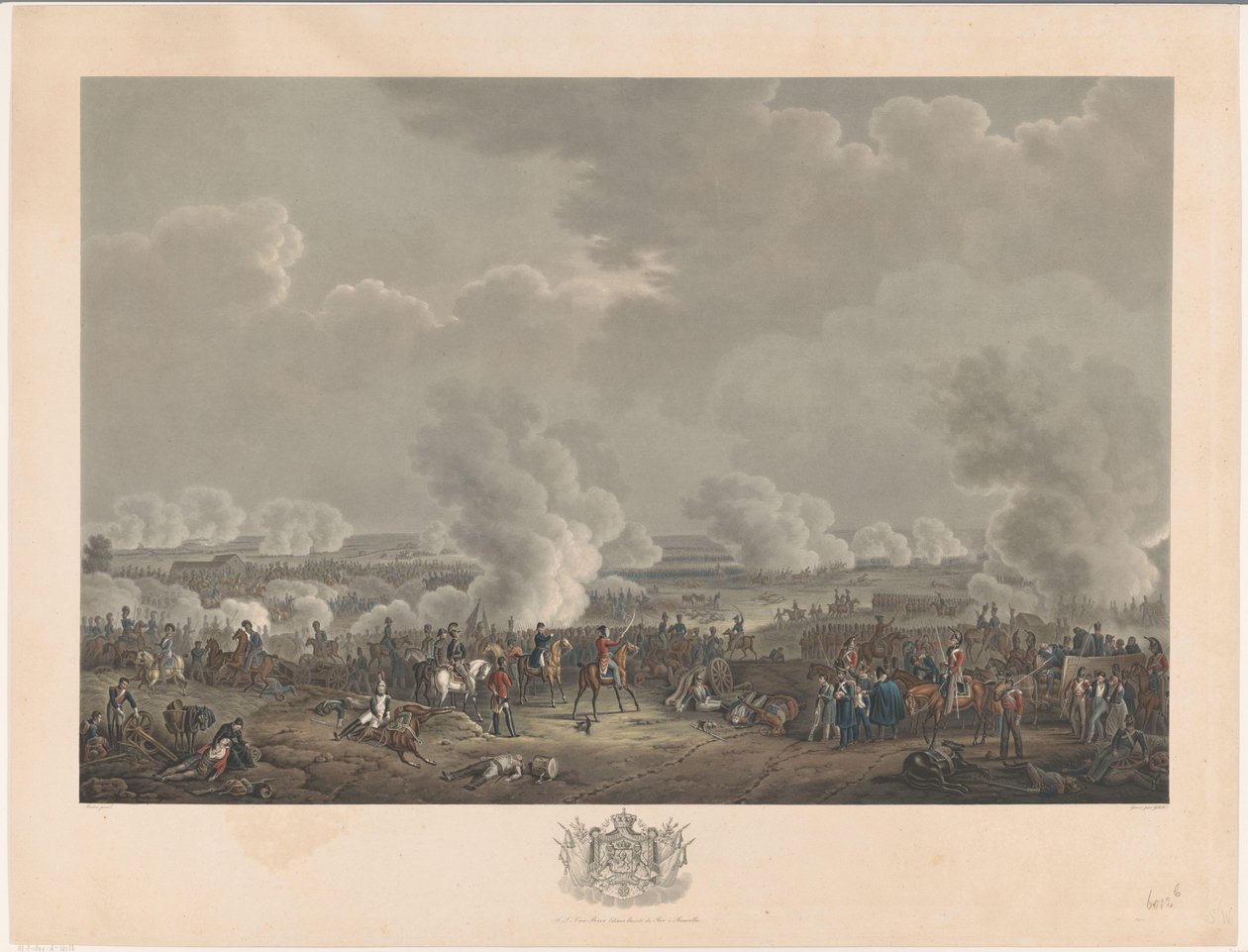 Battaglia di Waterloo, 1815 (Twaalf platen van de aankomst en inhuldiging van Willem I in Brussel en de slagen bij Quatre-Bras en Waterloo in 1815) da Johann Nepomuk Gibèle