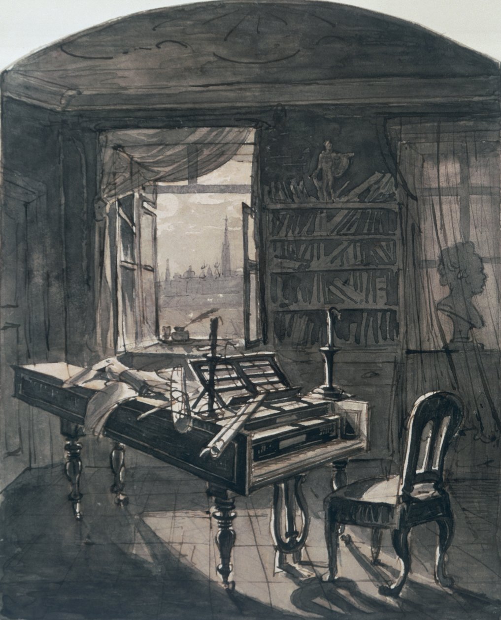 La stanza di Beethoven al momento della sua morte, 1827 da Johann Nepomuk Hoechle