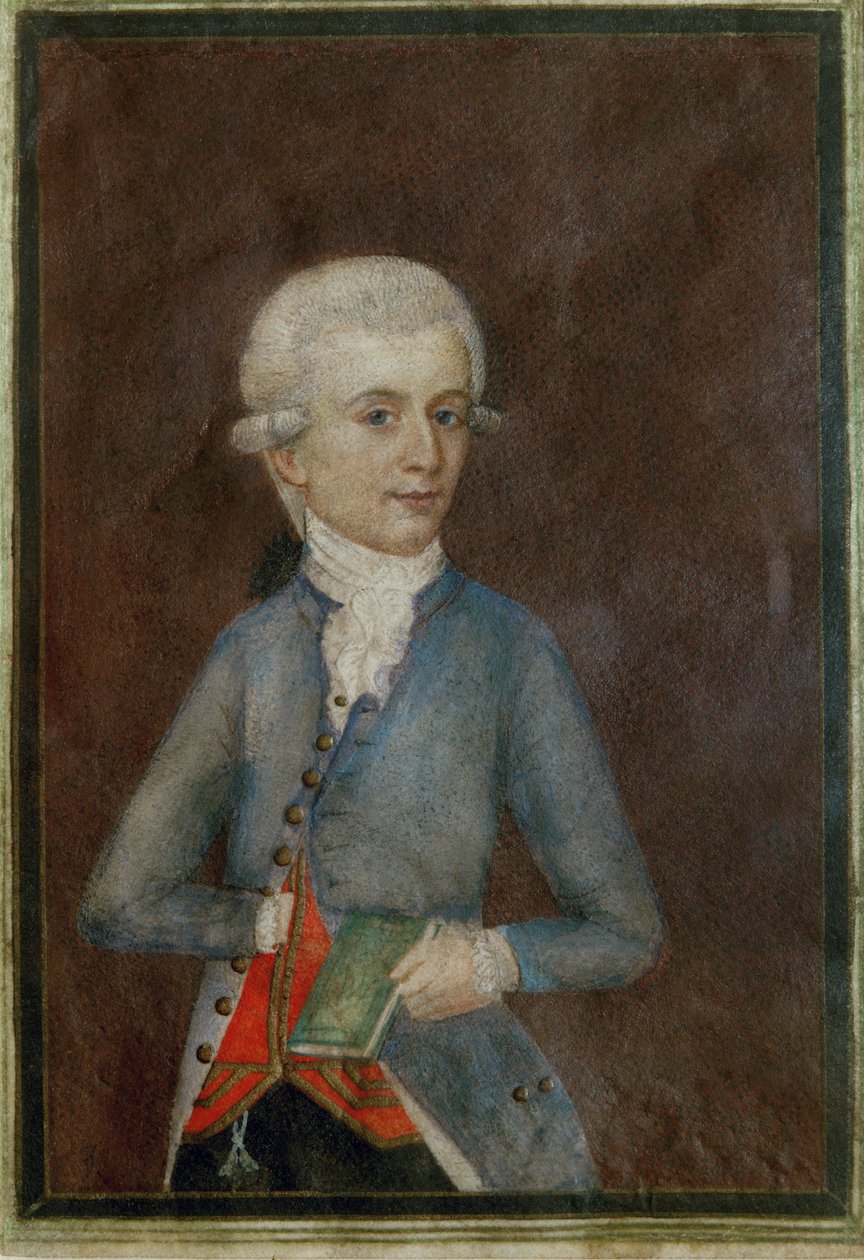 Wolfgang Amadeus Mozart (ca ... (gouache su pergamena) da Johann Nepomuk della Croce