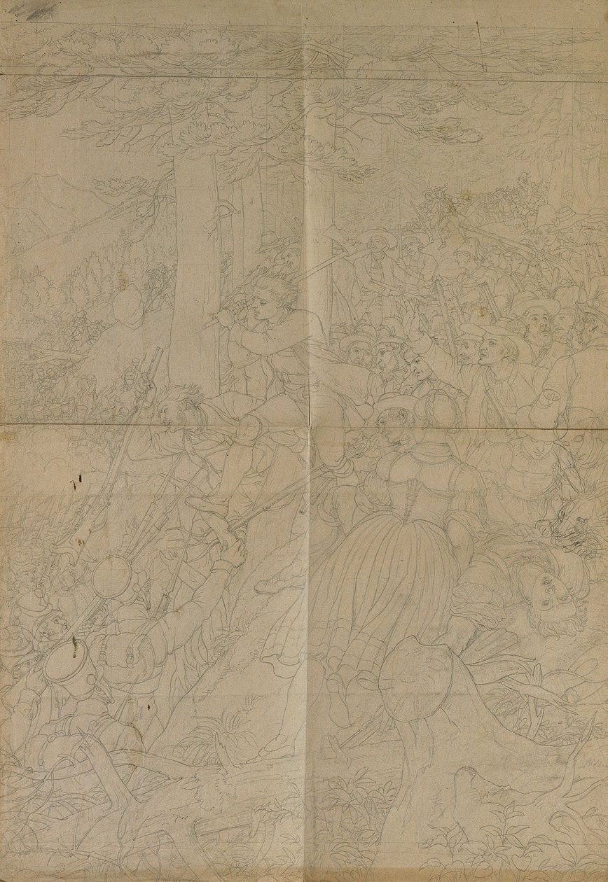 Disegno a contorno per "Scena dalla lotta per la libertà del Tirolo" da Johann Peter Krafft