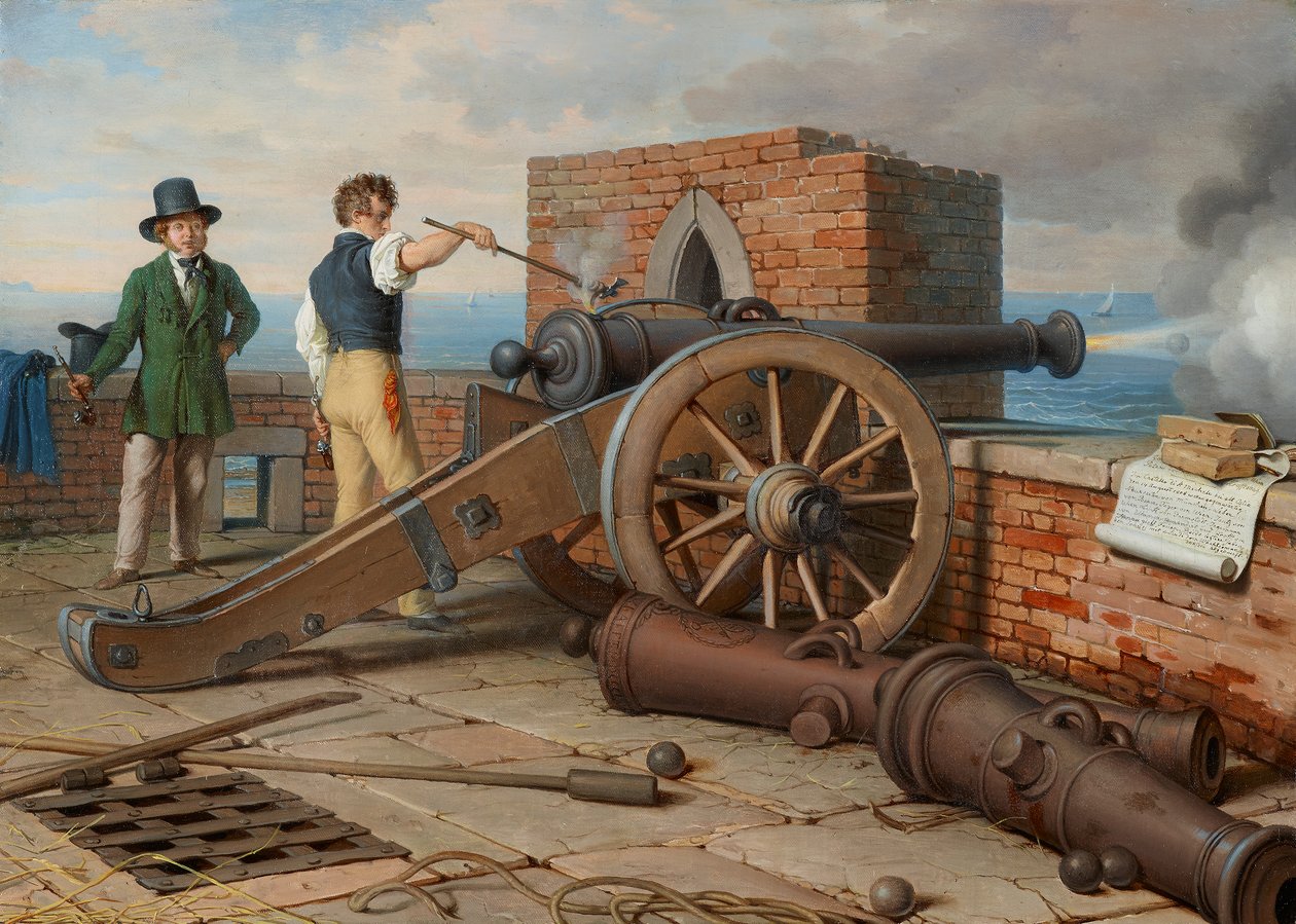 Amici artisti sparano un colpo di cannone alla fortezza di Michele vicino a Ostia (Ferdinand Jagemann e Peter Krafft) da Johann Peter Krafft