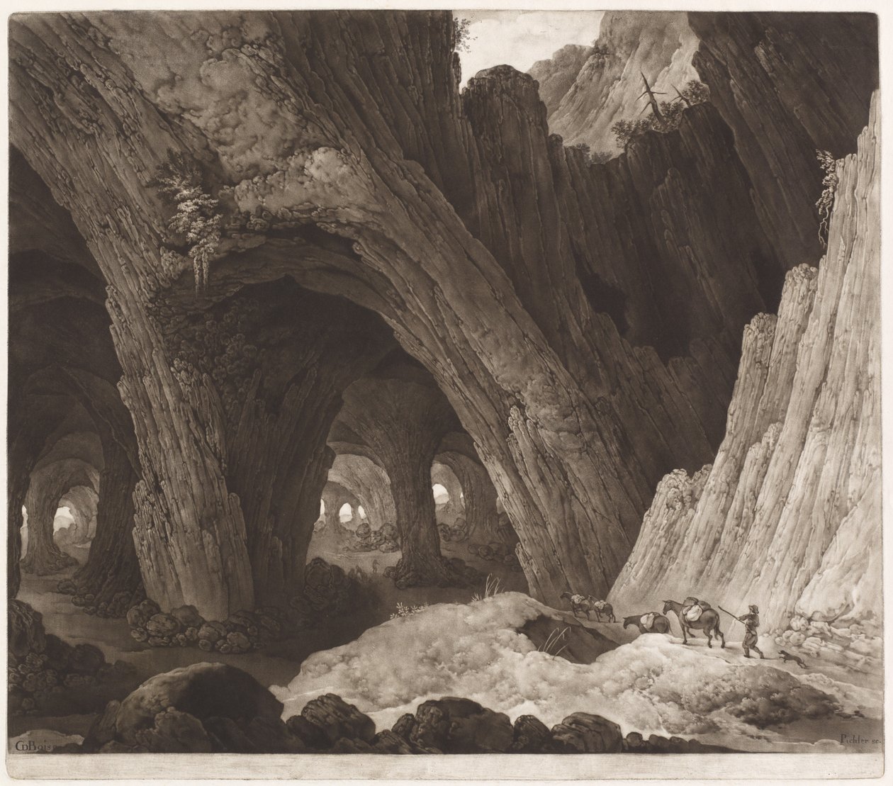 Viaggiatori che riposano in caverne gigantesche da Johann Peter Pichler, after Guillam Dubois