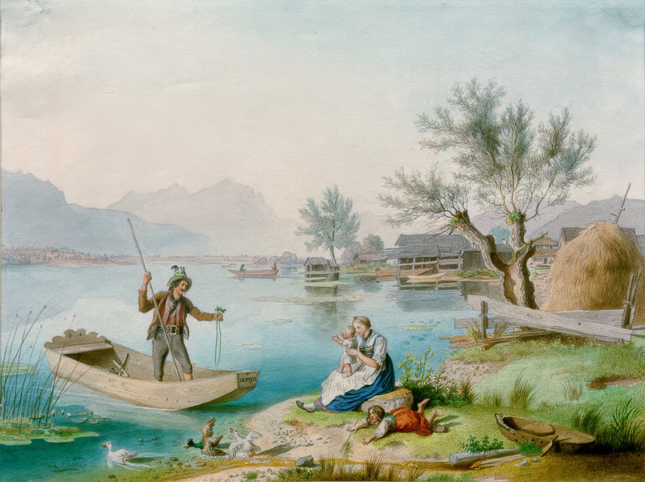 Famiglia di pescatori al Chiemsee da Johann Philipp Heinel