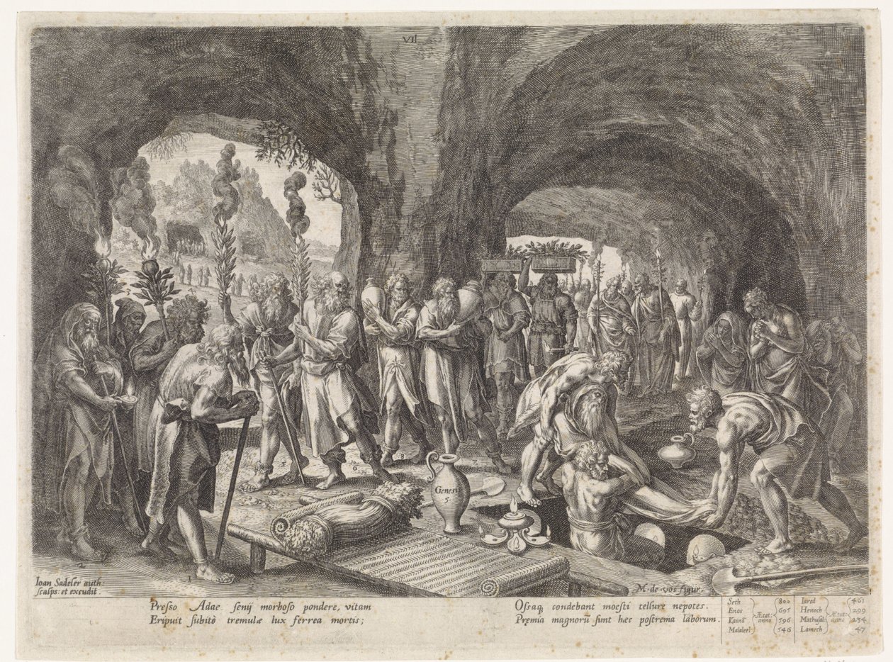 Funerale di Adamo (Storia della famiglia di Set / Sul giudizio buono e cattivo) (Bonorum et Malorum consensio) da Johann Sadeler (I)