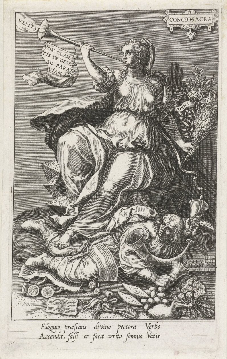 La coscienza (Conciosacra) vince i falsi profeti (Pseudo prophetae) Conciosacra Le virtù vincono i vizi da Johann Sadeler (I)