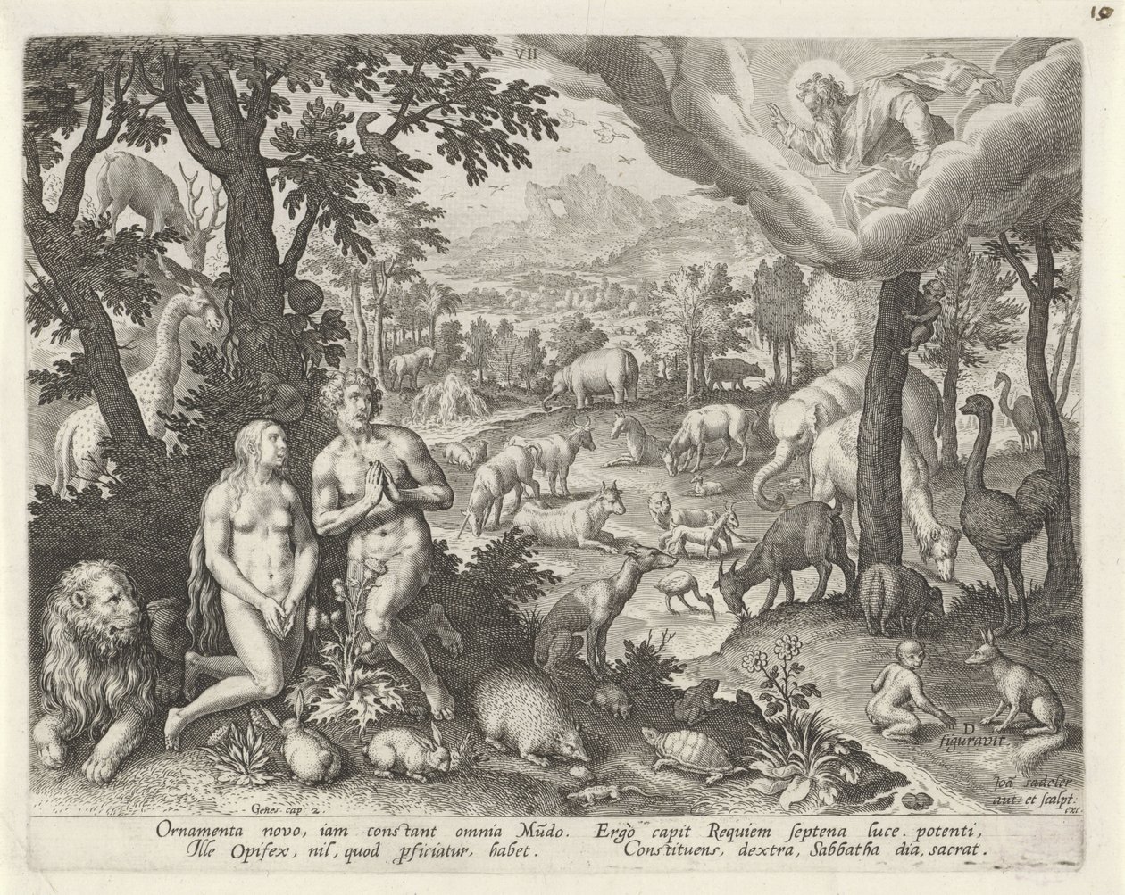 Dio Padre benedice Adamo, Eva e gli animali da Johann Sadeler (I)