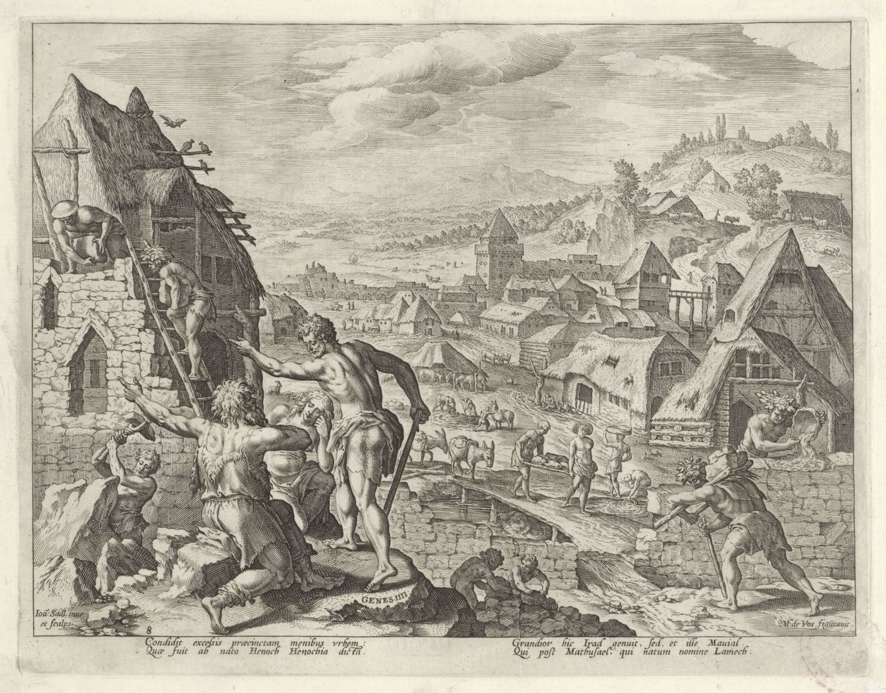 Caino costruisce la città di Enoch (Storia della famiglia di Caino / Sulle buone e cattive opere) da Johann Sadeler (I)