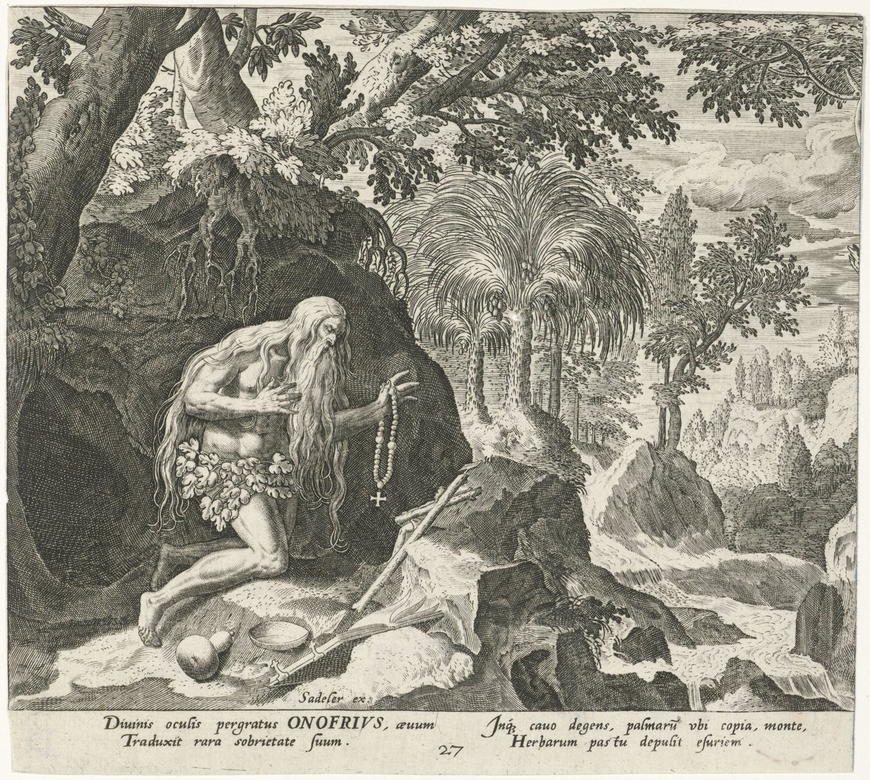 Onofrio il Grande come eremita (serie: Eremiti maschili, Solitudo Sive Vitae Patrum Eremicolarum) da Johann Sadeler (I)