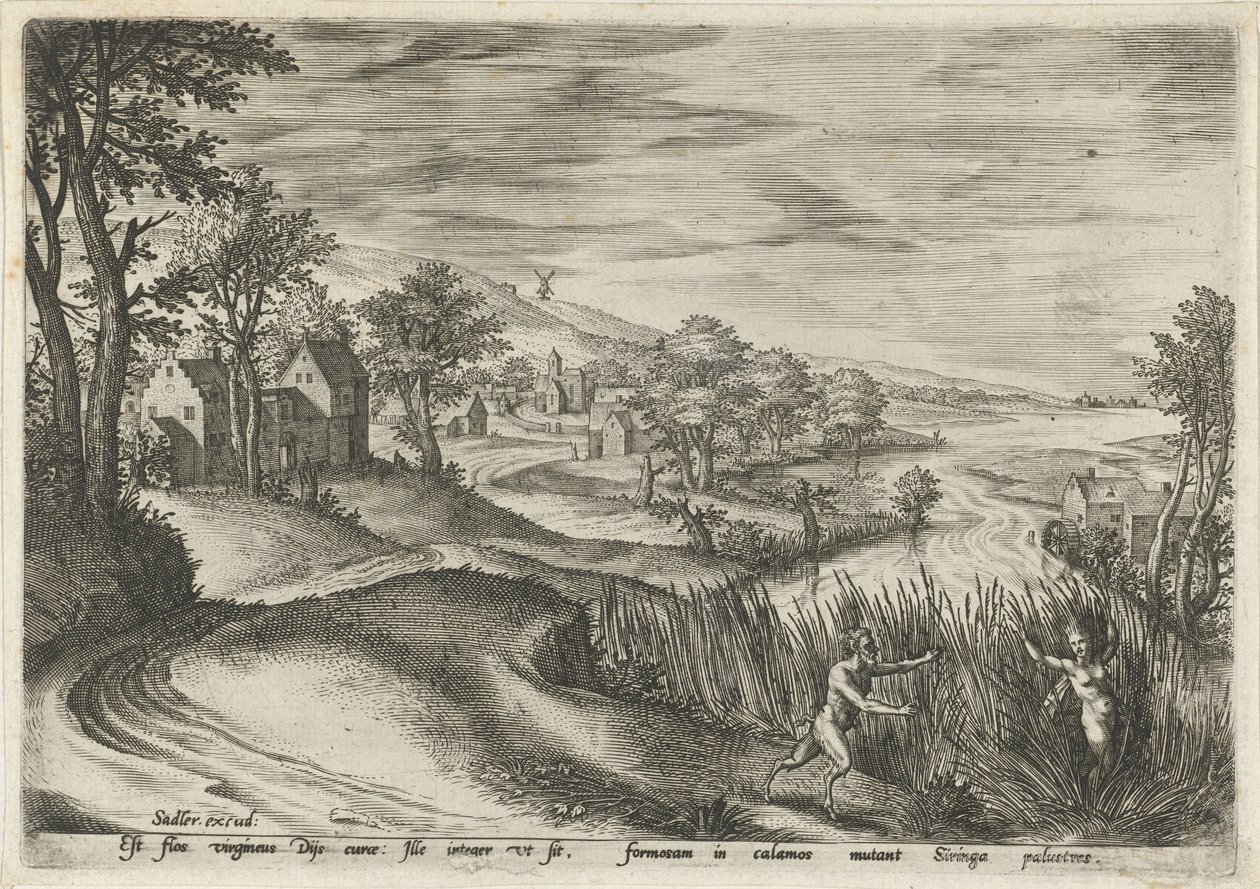 Pan insegue la ninfa Siringa (serie di paesaggi con scene mitologiche) da Johann Sadeler (I)