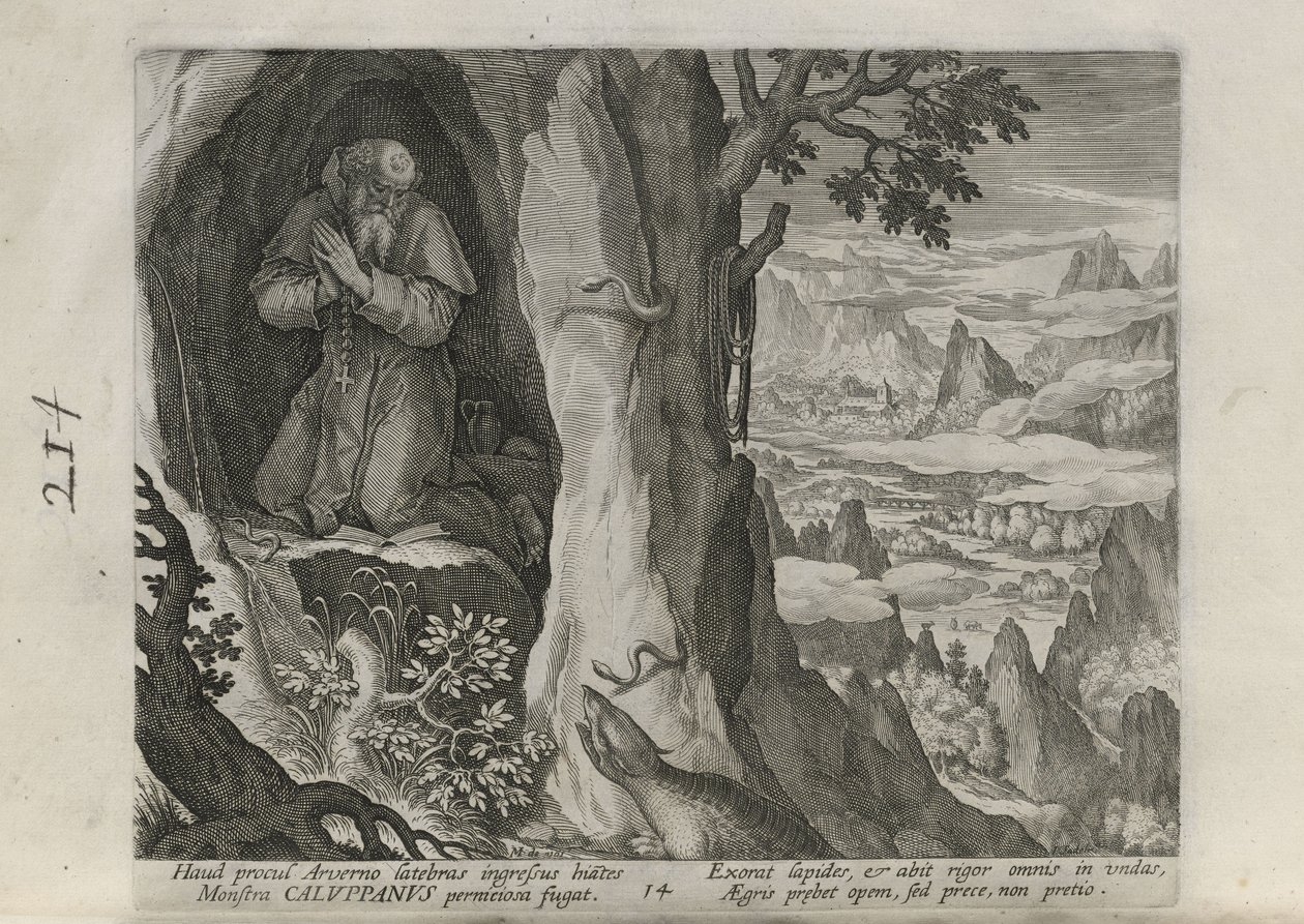 Caluppanus, tav. 14 di 30 della serie *Sylvae Sacrae* (Eremiti nei paesaggi) da Johann Sadeler I