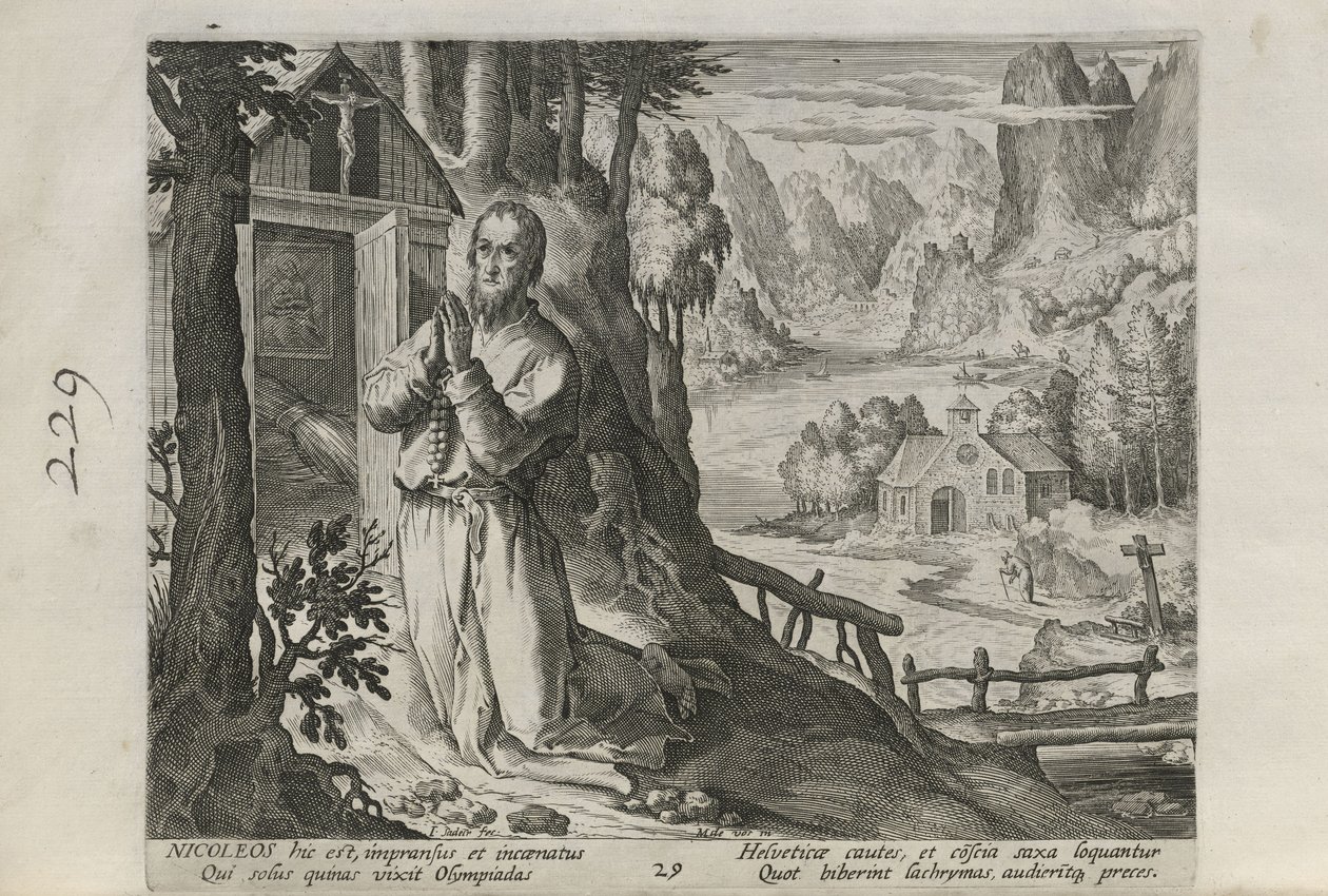 Nicoleos, tavola 29 di 30 della serie Sylvae Sacrae (Eremiti nei paesaggi) da Johann Sadeler I