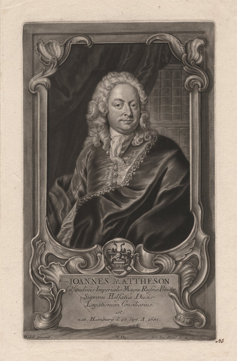 Johann Mattheson, inciso da Johann Jakob Haid (1704-67), c.1744 (mezzotinto) da Johann Salomon Wahl