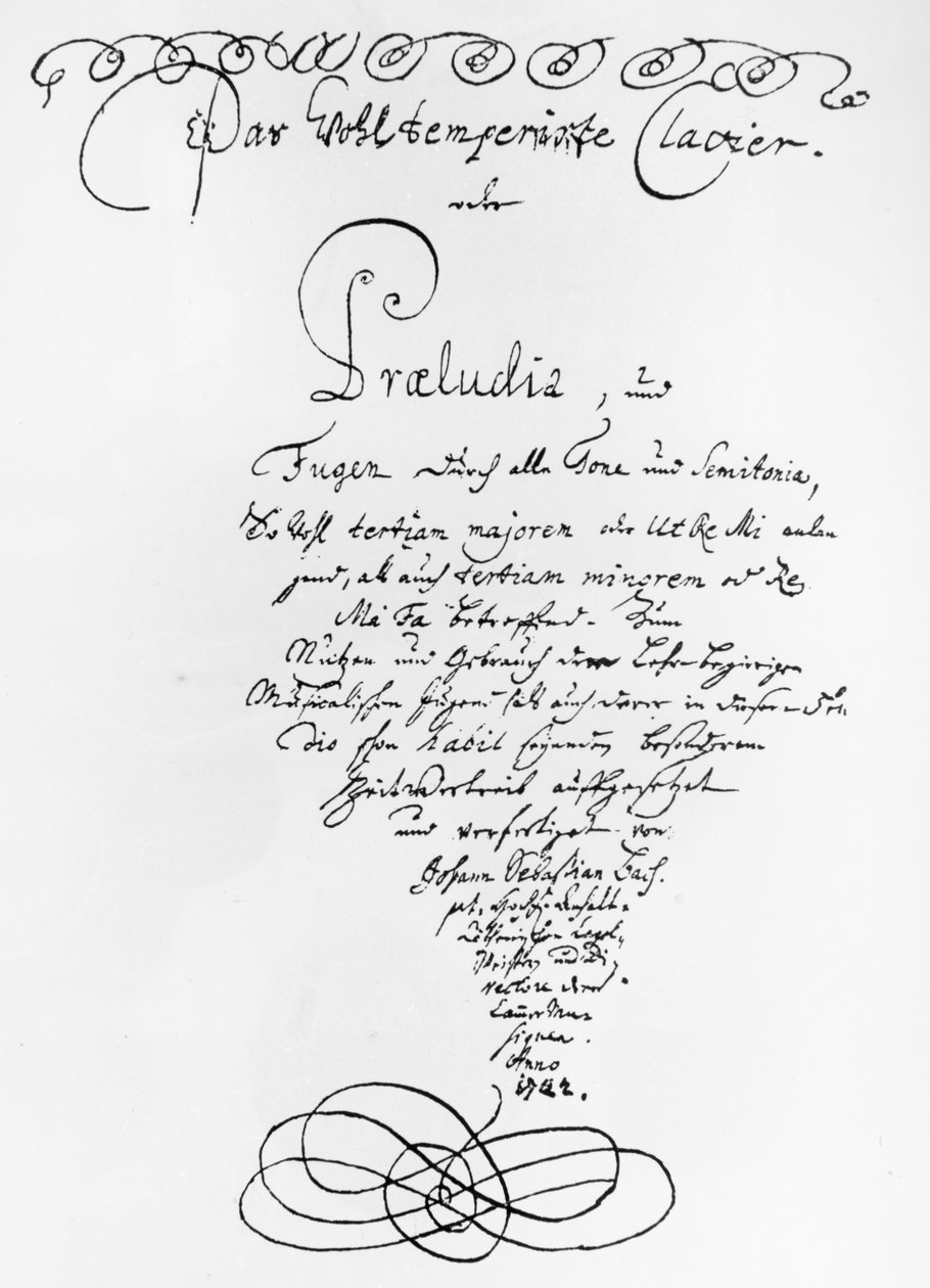 Pagina del titolo manoscritta di Il clavicembalo ben temperato, 1722 da Johann Sebastian Bach