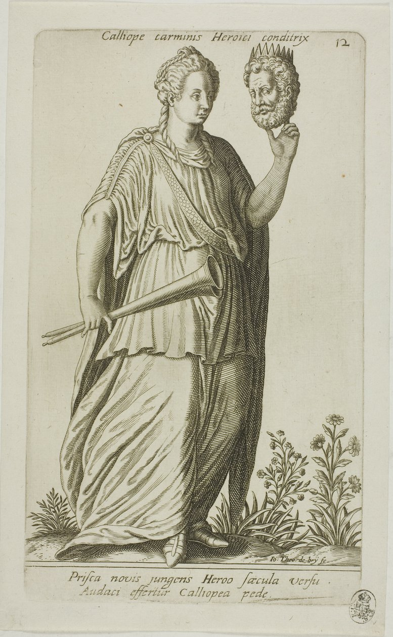 Calliope, Musa della poesia epica, tavola 12 da Parnassus Biceps da Johann Theodor de Bry