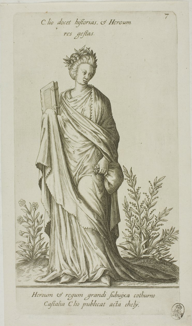 Clio, Musa della Storia, lastra 7 del Parnaso Bicipite da Johann Theodor de Bry