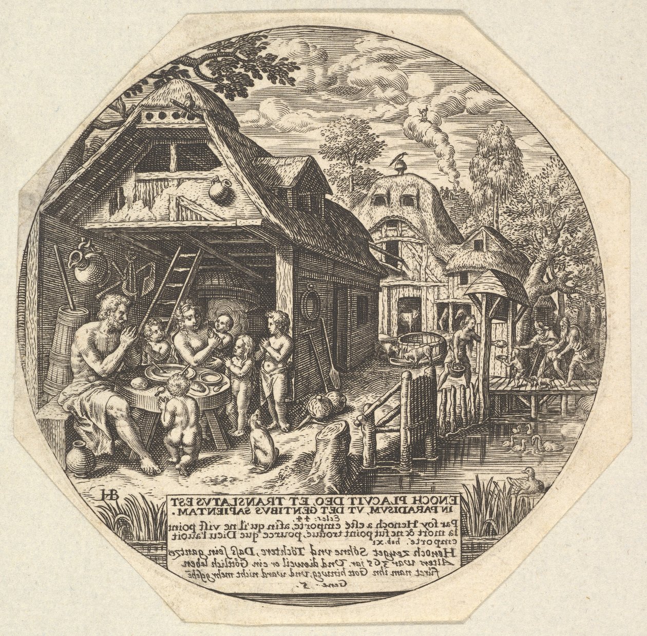 Enoch e la sua famiglia intorno a un tavolo da pranzo da Johann Theodor de Bry