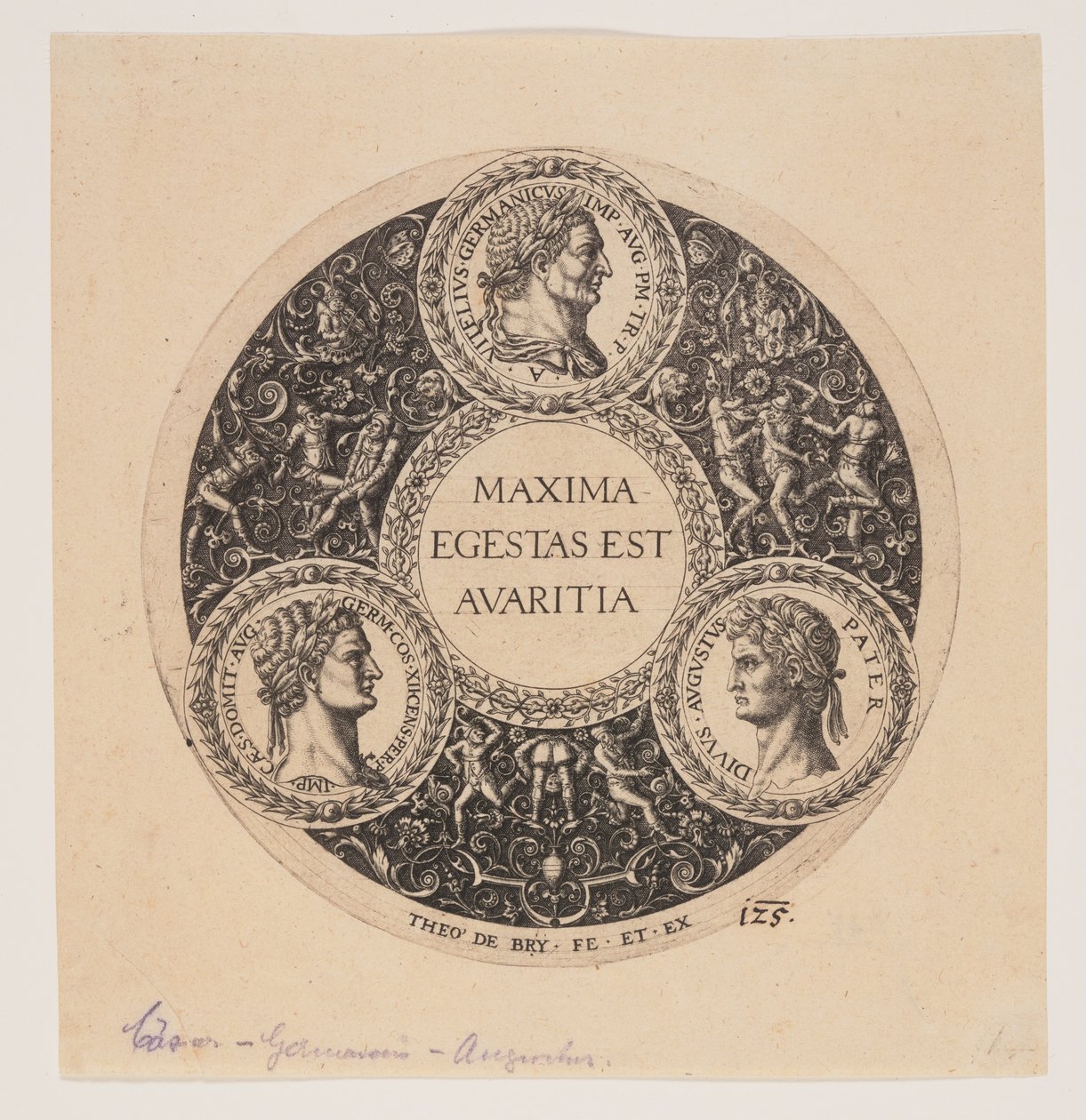 Maxima Egestas Est Avaritia, progetto per un piatto con piede da Johann Theodor de Bry