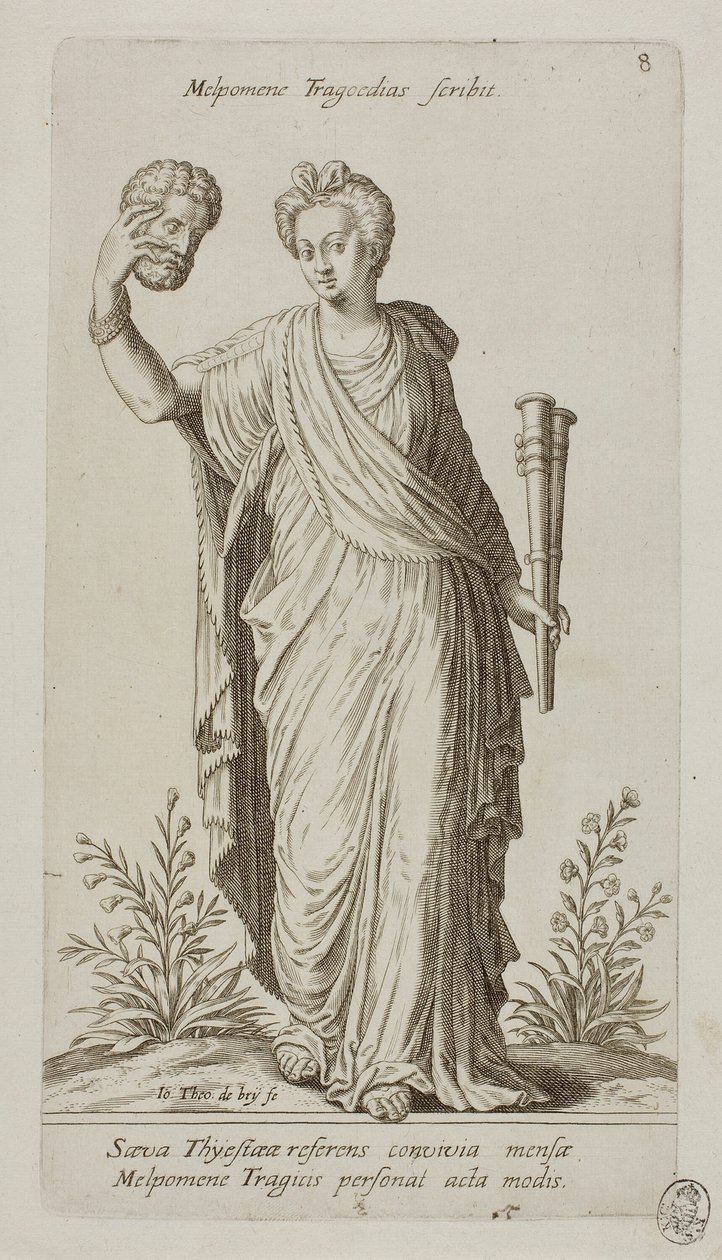 Melpomene, Musa della Tragedia, tavola 8 da Parnassus Biceps da Johann Theodor de Bry