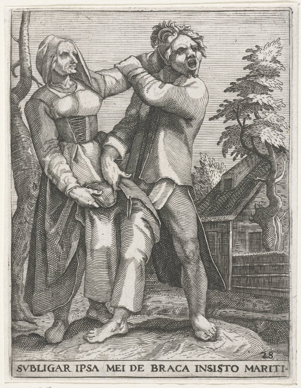 La lotta per i pantaloni (serie di Emblemata Saecularia, 1596) da Johann Theodor de Bry