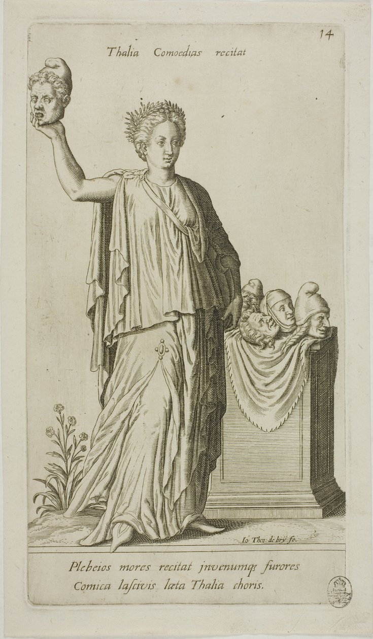 Thalia, Musa della Commedia, lastra 14 del Parnaso Bicipite da Johann Theodor de Bry
