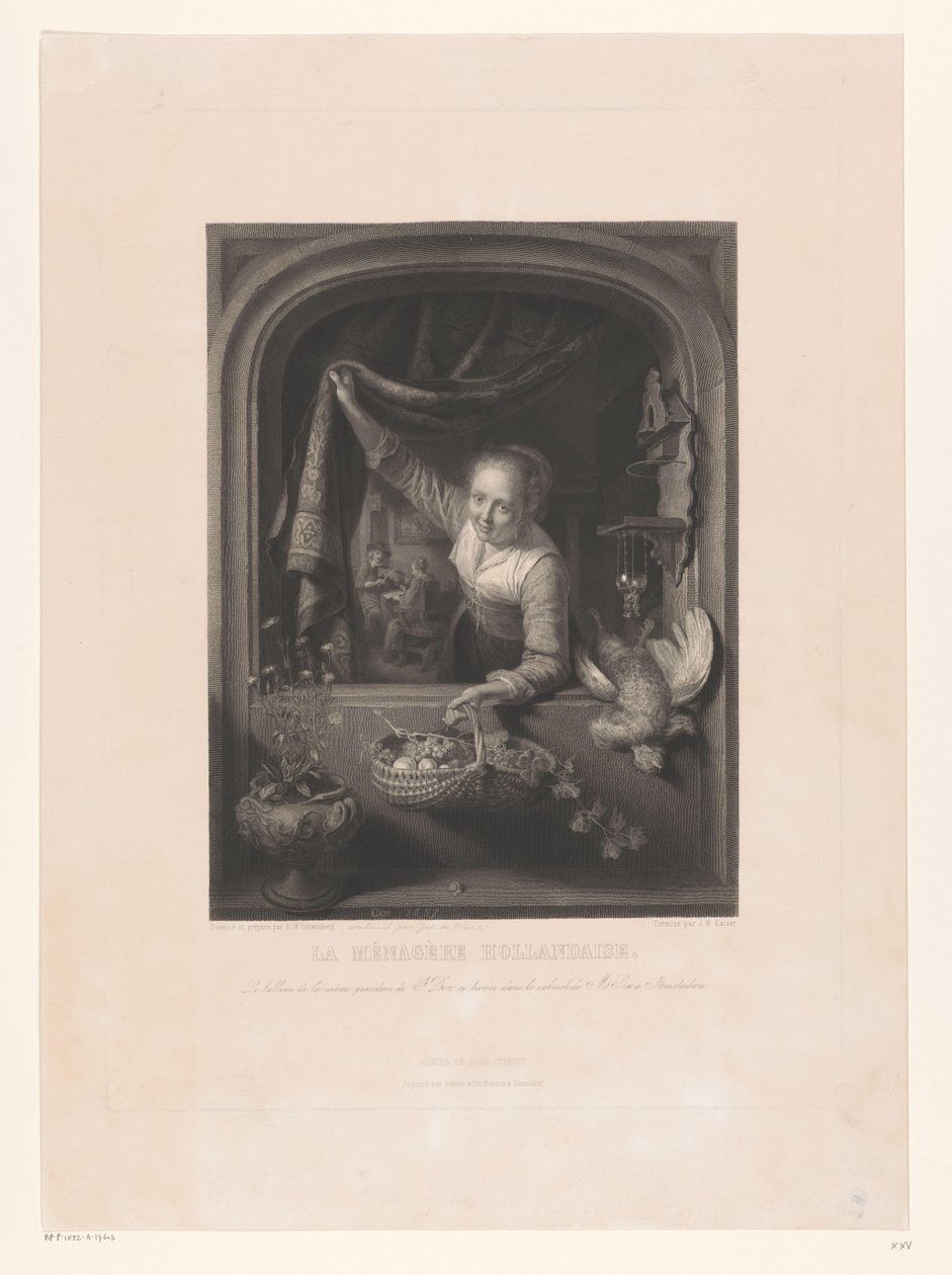 Donna con cesto di frutta in mano alla finestra da Johann Wilhelm Kaiser (I)