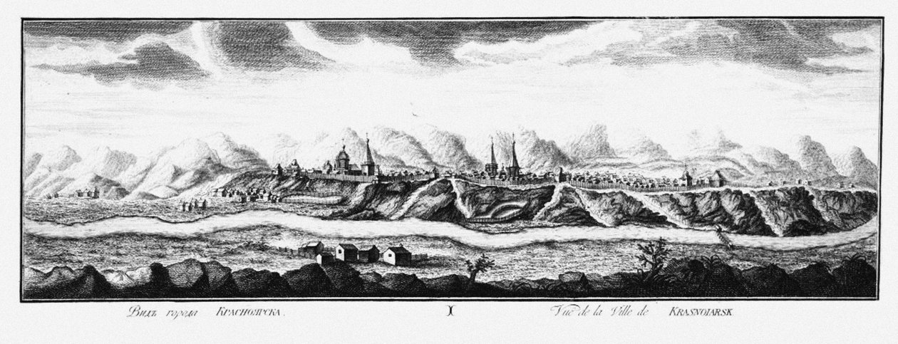 Veduta di Krasnoyarsk, ca 1735 da Johann Wilhelm Lürsenius