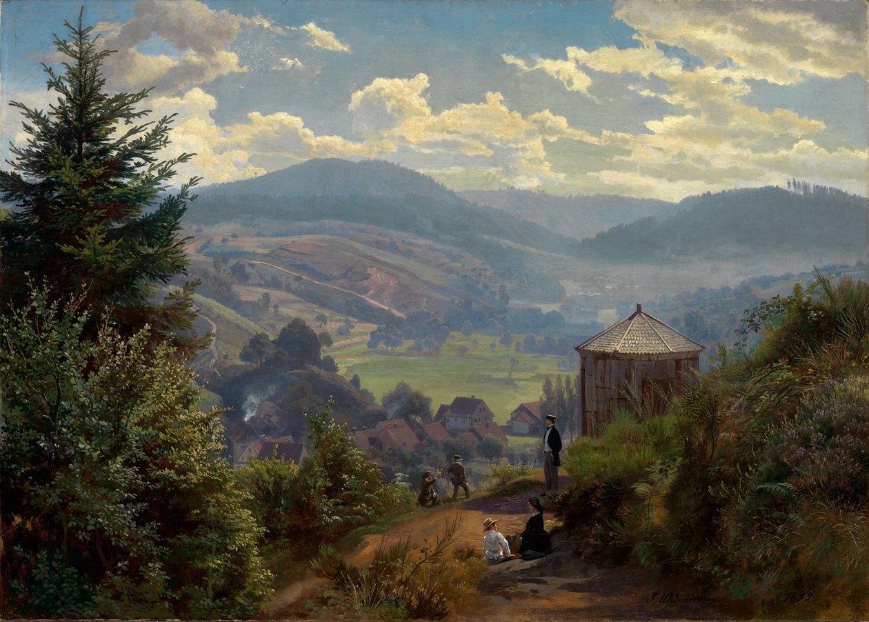 La valle di Oberbeuern dal Cäcilienberg, mattino da Johann Wilhelm Schirmer