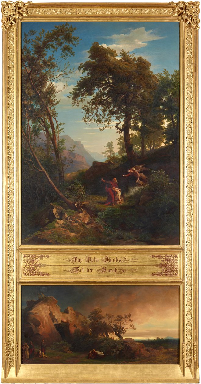 Il sacrificio di Isacco (in alto). Il lamento di Abramo per Sara (in basso). Dal ciclo "Dodici paesaggi biblici con la storia di Abramo" da Johann Wilhelm Schirmer