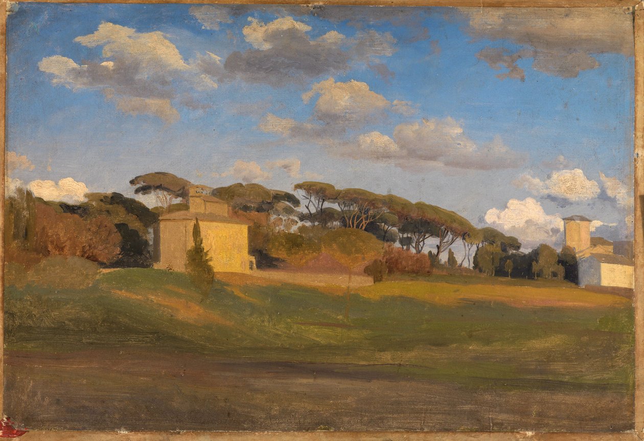 La "Casina di Raffaello" e una torre panoramica nel parco di Villa Borghese da Johann Wilhelm Schirmer