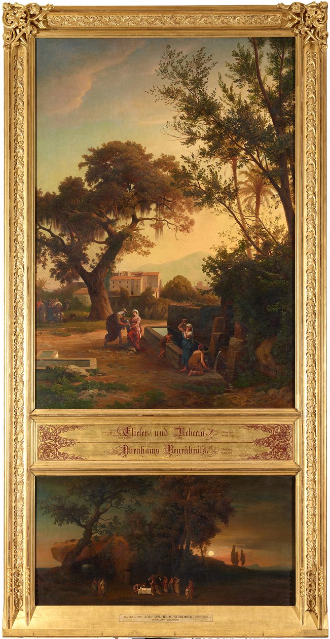 Eliezer e Rebecca presso il pozzo (in alto). Il funerale di Abramo (in basso). Dal ciclo "Dodici paesaggi biblici con la storia di Abramo" da Johann Wilhelm Schirmer