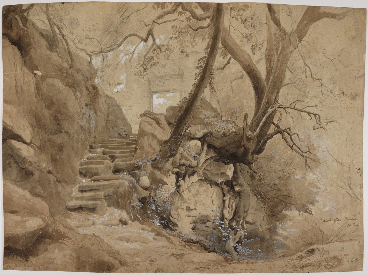 Scala di pietra nel parco di Villa Chigi ad Ariccia da Johann Wilhelm Schirmer