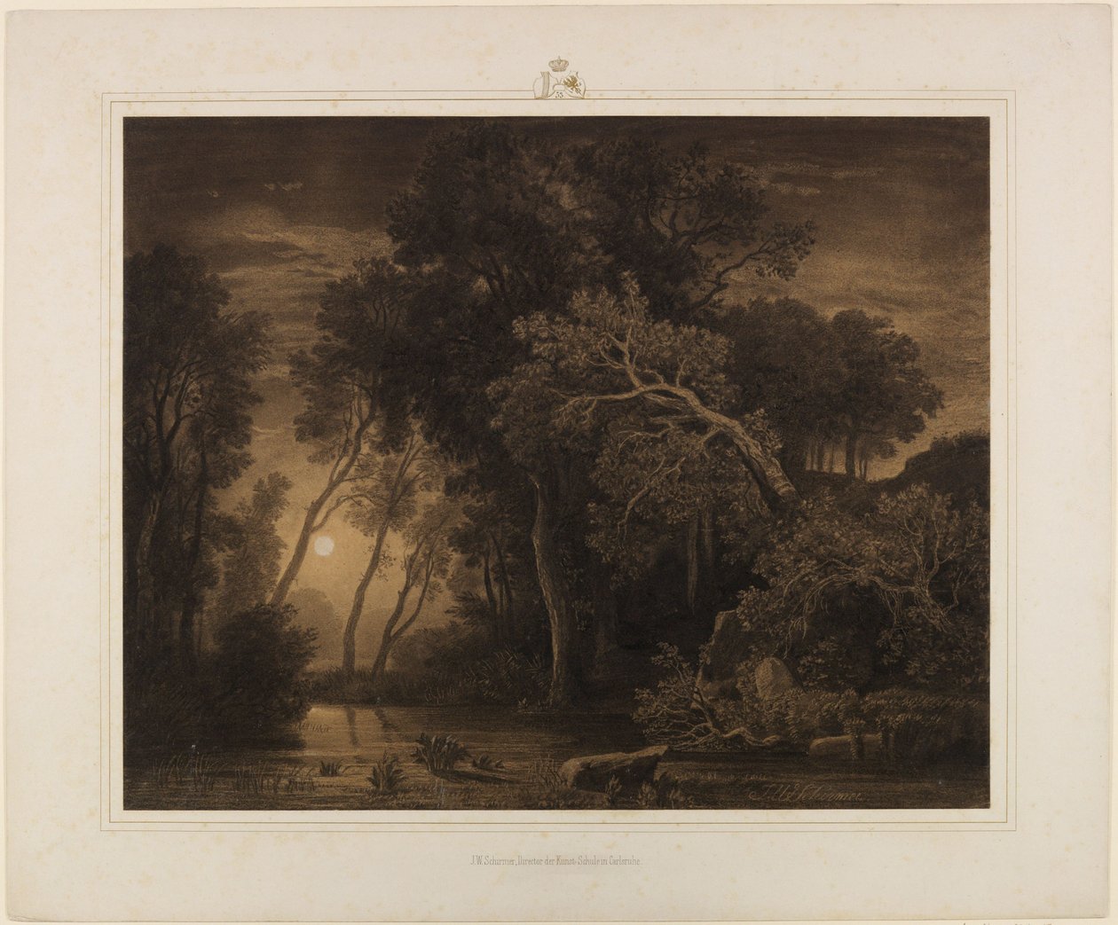 Paesaggio fluviale con la luna che sorge da Johann Wilhelm Schirmer
