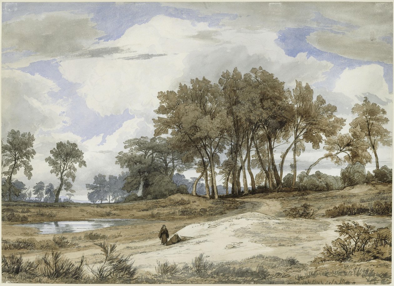 Paesaggio italiano, in primo piano due monaci da Johann Wilhelm Schirmer