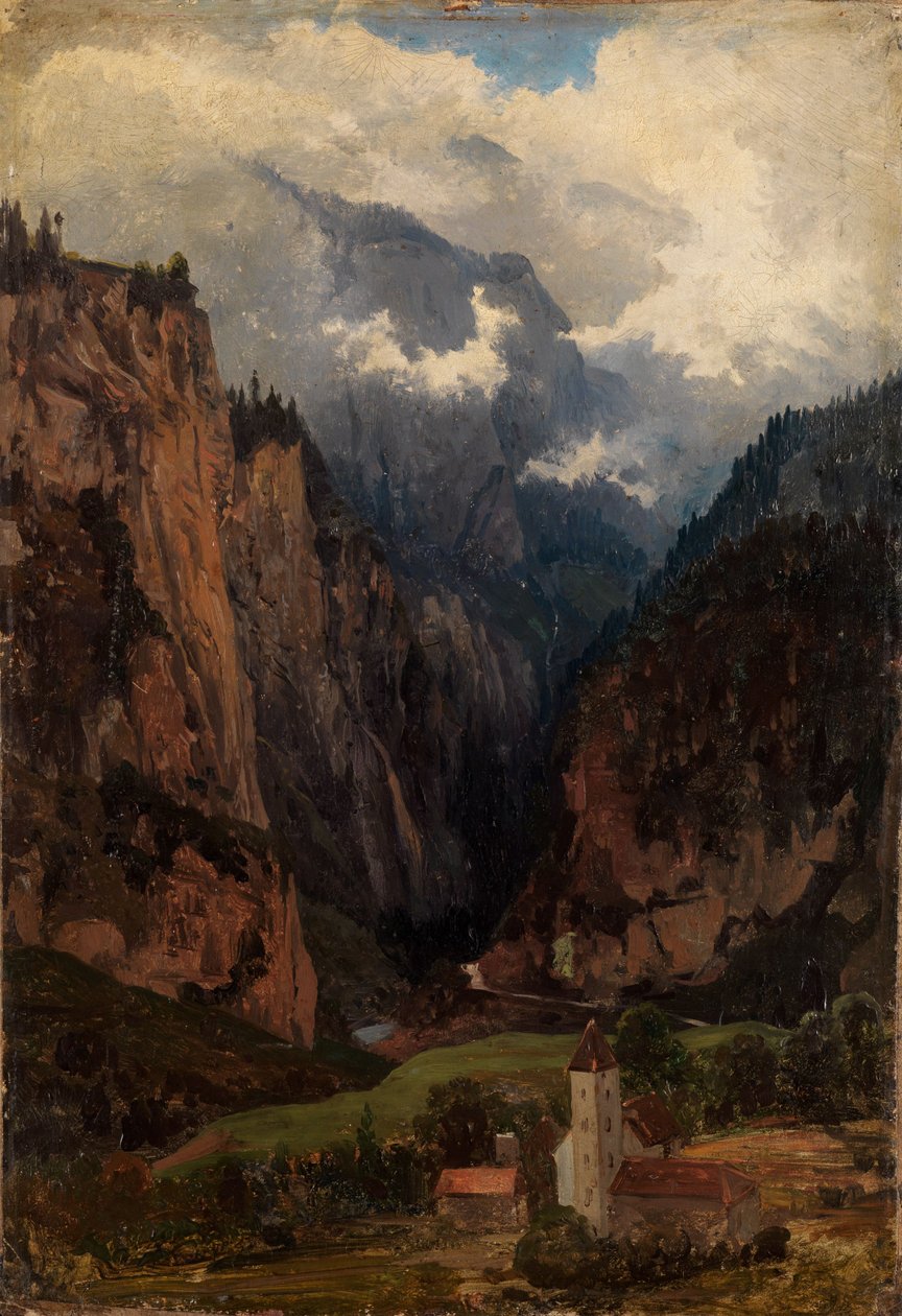 Via Mala con chiesa in primo piano da Johann Wilhelm Schirmer
