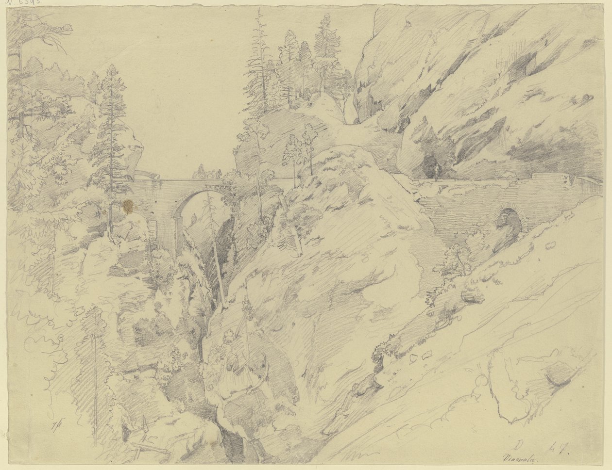 Via Mala, in alto il ponte di pietra da Johann Wilhelm Schirmer