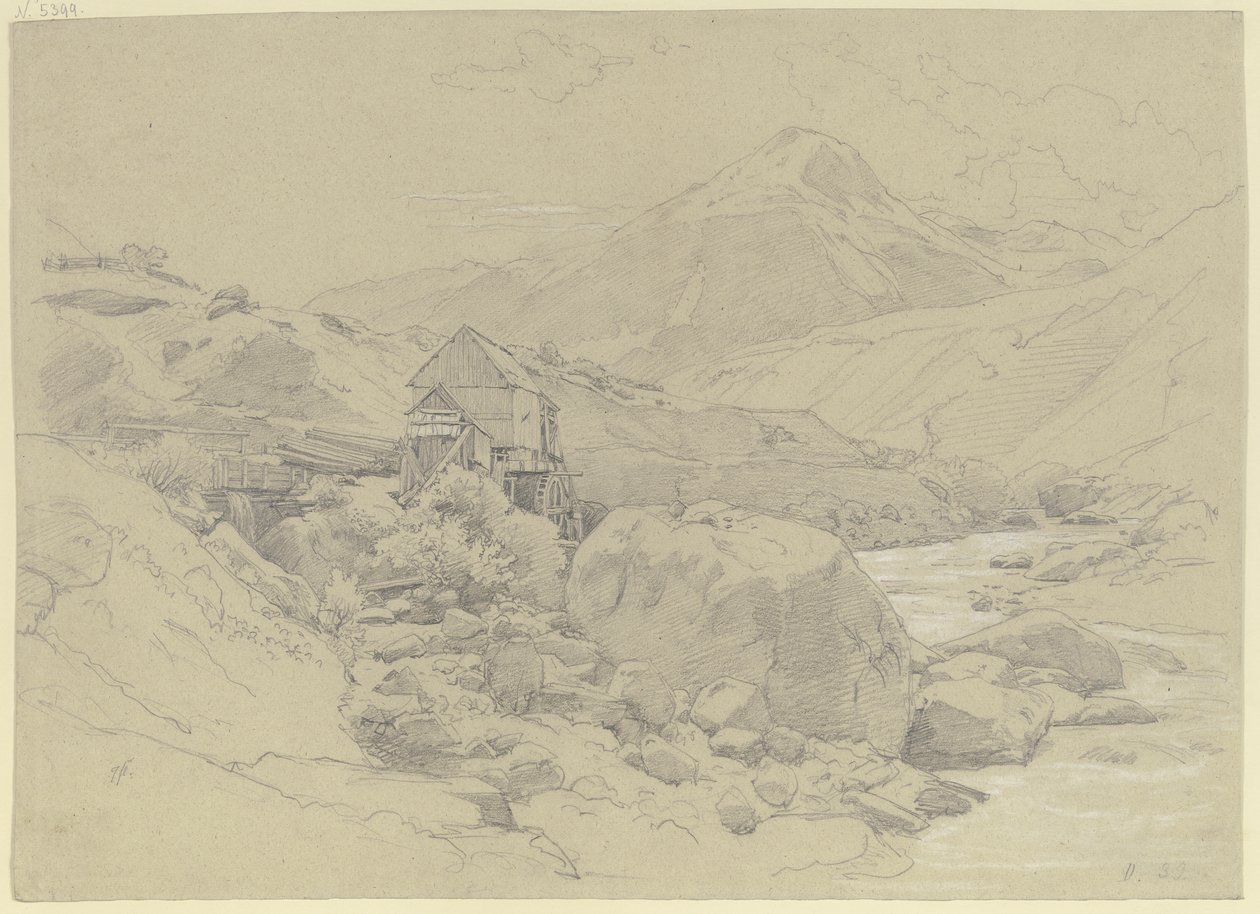 Mulino ad acqua in un paesaggio montano da Johann Wilhelm Schirmer