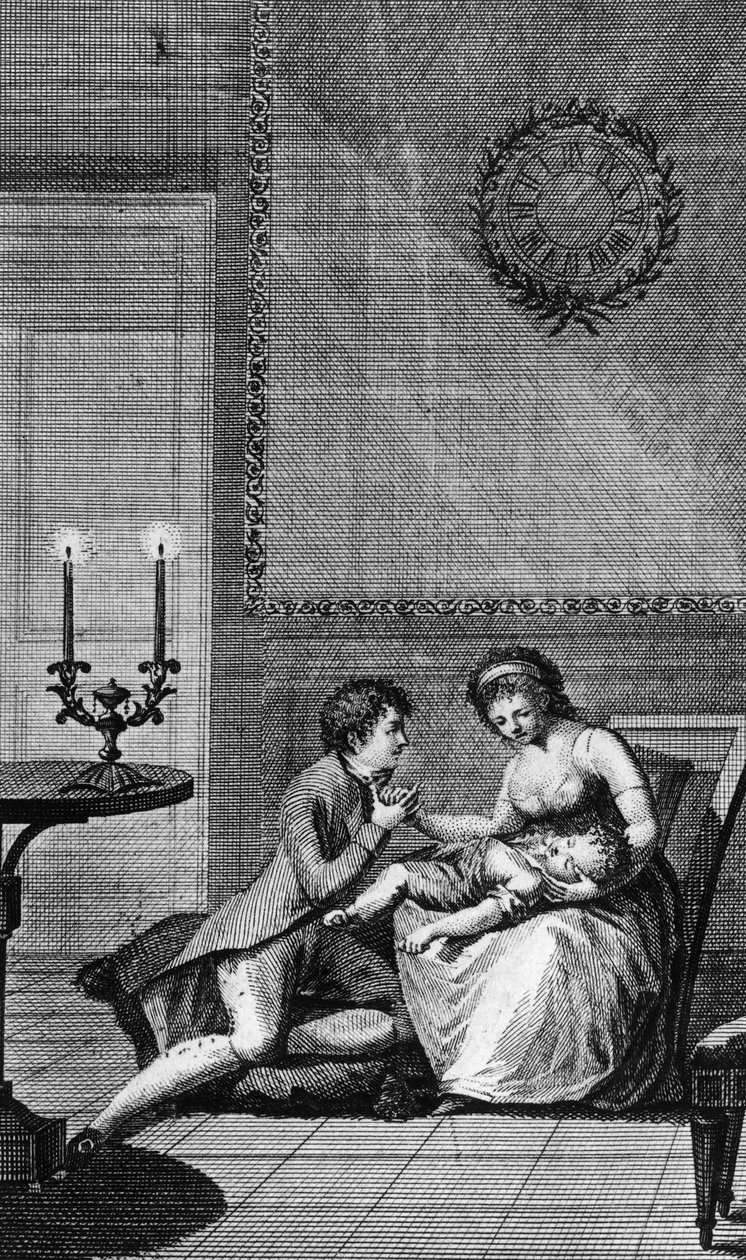 Aurelie confortata da Wilhelm Meister, illustrazione per Gli anni di apprendistato di Wilhelm Meister, romanzo di Johann Wolfgang von Goethe, incisione dall