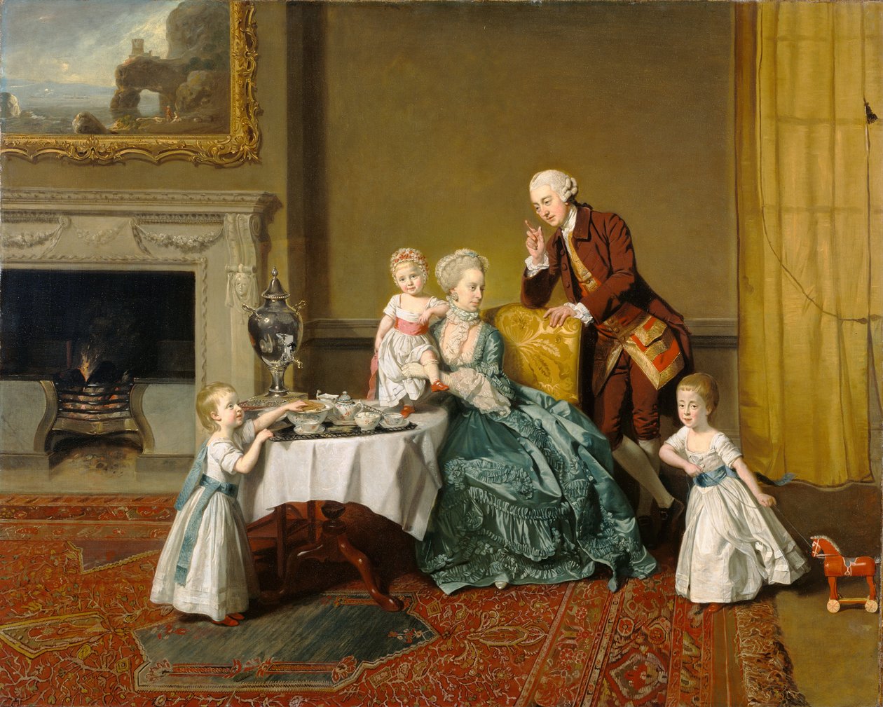 w:John Peyto-Verney, 14° Barone Willoughby de Broke (1738-1816), e la sua famiglia nella sala della colazione a Compton Verney. Nella casa di Compton Verney, nel Warwickshire, costruita da lui stesso nel 1762-8. da Johann Zoffany